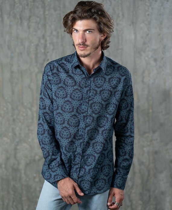 Blue Long Sleeve Button up Shirt Urban Clothing Cool Gifts for