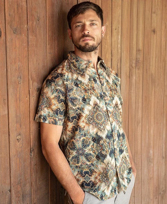 tribal dress shirts Men's Short Sleeve Button Up Samoan Tribal Shirt, White Black Polynesian Wedding And Event Outfit, Island Style Bowling Shirt