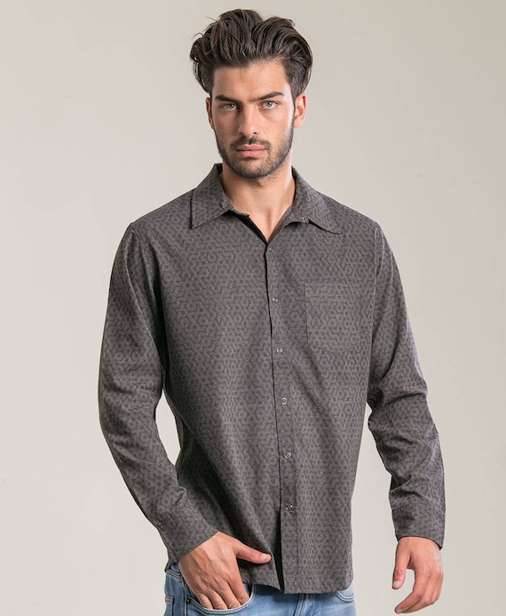Long Sleeve Grey Button Down Shirt For Men Button Up Shirt | Etsy