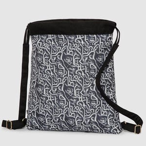 Canvas Rucksack Backpack, Psychedelic, Drawstring Bag, Sack Bag, Geometric Bag, Psy Trance, Burning Man, Festival Bag, Draw string Backpack