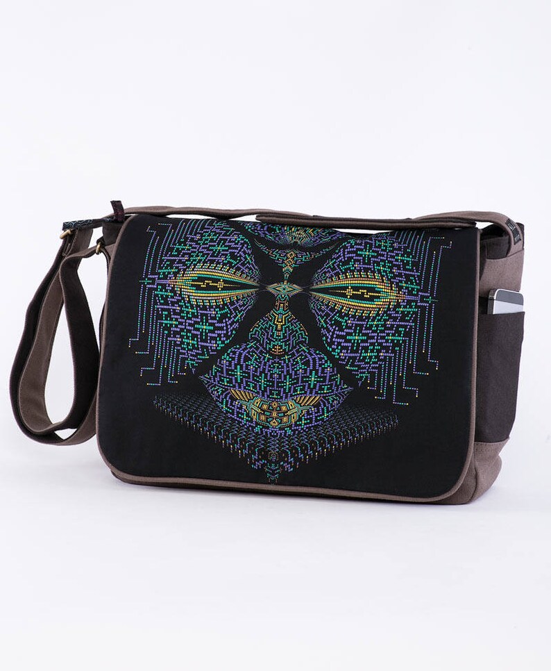 Laptop Bag 13 inch 15 inch Psychedelic Messenger Laptop Bag Canvas Messenger Bag Screen Printed Shoulder Bag Computer Bag