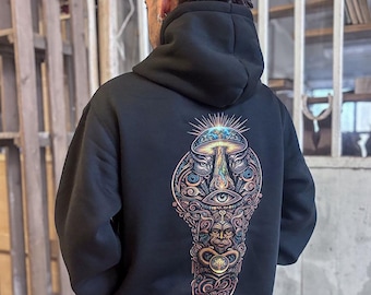 Seed Of Life Hoodie Pullover, Sacred Geometry Clothing, Burning Man Festival Psychedelic Psy Trance Goa Tribal Men Alternative Streetwear