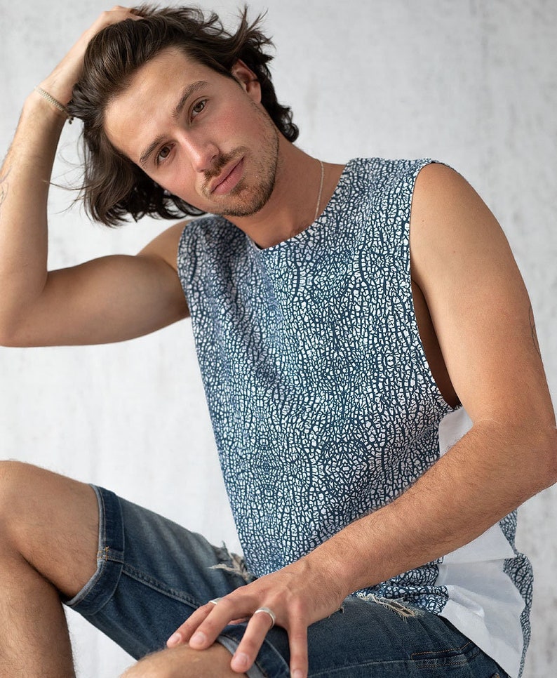 Camiseta de festival para hombre, camiseta estampada, camiseta psicodélica para hombre, camisa sin mangas para hombre, camisetas estampadas para hombre imagen 1