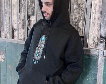 Unisex Black Pullover Hoodie, Psychedelic Hoodie Sweatshirt, Men Jumper, Hooded Sweater, Psy Trance Festival Clothing
