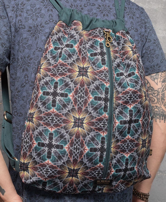 Sacred Geometry Bag Drawstring Backpack - Psychedelic  display picture 3