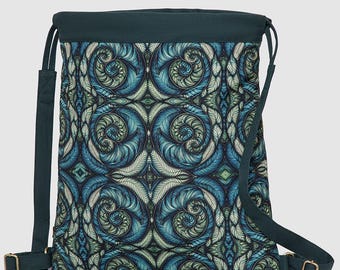 Geometric Drawstring Backpack, Sacred Geometry, Canvas Sack Bag, Visionary Art, Festival Bag, 100 vegan