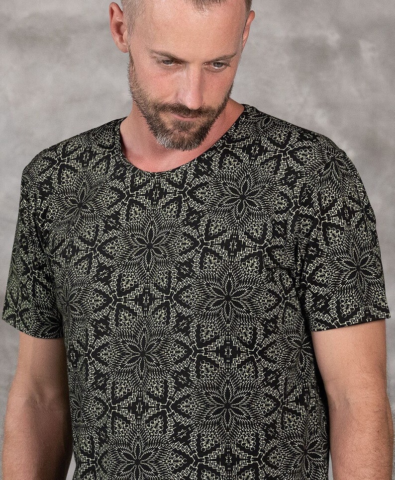 Mens T shirt, Screen Printed, Tribal Shirt, Psychedelic, Mandala Shirt, Gift For Him, Sacred Geometry Tshirt image 1