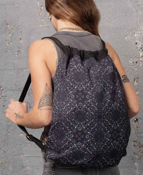 Psychedelic Sack Bag, Drawstring Backpack, Festival Bag, Key Print Bag, Rucksack, Canvas Drawstring Bag