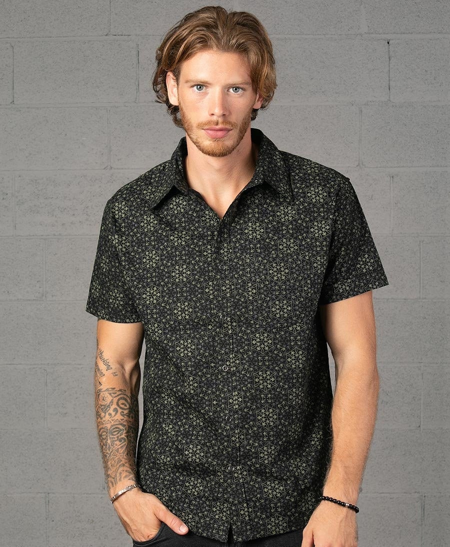 Unique Button Up Shirt For Men, Button Down Shirt, Marijuana Leaf Print, Short Sleeve Shirt, Mens Fashion, Unique Gift For Men