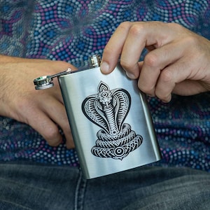 Serpent Hip Flask, Stainless Steel 8 oz Silver Flask, Festival Pocket Flask, Gift For Him / Her