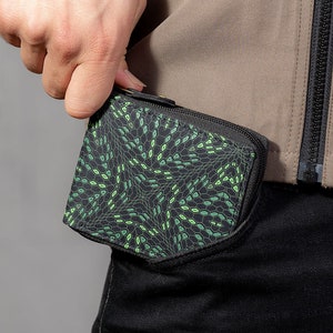 Cartera vegana para hombre, cartera plegable de lona para hombre, regalo para novio, cartera con cremallera, semilla de vida SOL