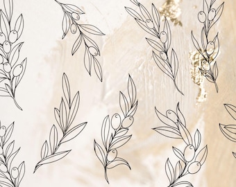 Olive branches set of 10 - fine line design, tattoo stencil