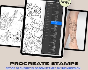 50 Procreate Cherry Blossom Tattoo Stamps: Fine Line Brush Set (digital ...