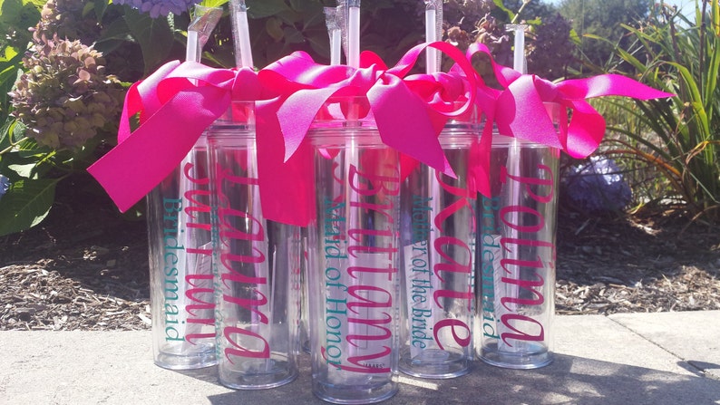 Wedding Tumblers -  Bride, Bridesmaid gifts, Glass, Tumbler wth straw, Brides Glass,,  wedding day, mother of the bride, mother of the groom 