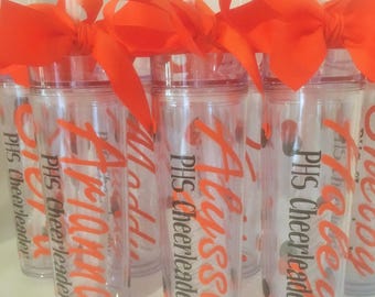 Cheerleader gift, senior gifts,10 personalized cheerleader tumbler, tall skinny tumbler, cheer gifts, team gifts, high school team