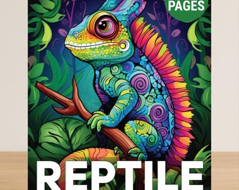 Reptile Coloring Book For Adults, Animal Adult Coloring Book PDF, 50 Cute Coloring Pages Of Reptiles