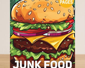 Junk Food Coloring Book For Adults, Food Adult Coloring Book PDF, 50 Coloring Pages Of Snacks