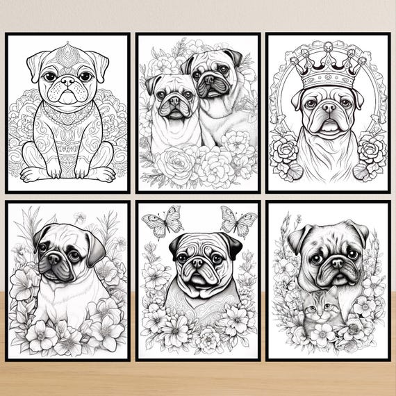 大人のためのパグの塗り絵、大人のための犬の塗り絵（PDF）、パグの