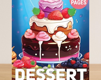 Dessert Coloring Book For Adults, Food Adult Coloring Book PDF, 50 Coloring Pages Of Sweet Treats