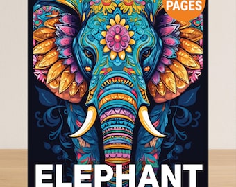 Elefant Malbuch für Erwachsene, Wildtier Erwachsene Malbuch PDF, 50 süße Malseiten von Elefanten