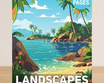 Landscapes Coloring Book For Adults, Nature Adult Coloring Book PDF, 50 Coloring Pages Of Serene Landscapes