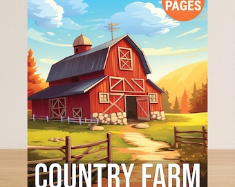 Country Farm Coloring Book For Adults, Farmhouse Adult Coloring Book PDF, 50 Coloring Pages Of Country Life