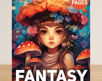 Fantasy Malbuch für Erwachsene, Fabelwesen Malbuch PDF, 50 niedliche Malseiten mit Fantasy-Szenen