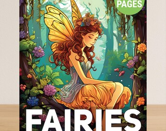 Libro da colorare sulle fate per adulti, libro da colorare sulle fate per adulti in formato PDF, 50 adorabili pagine da colorare di fate magiche