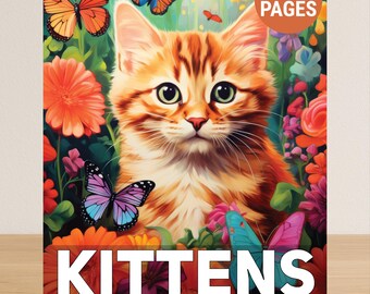 Kittens Coloring Book For Adults, Cat Adult Coloring Book PDF, 50 Cute Coloring Pages Of Kittens