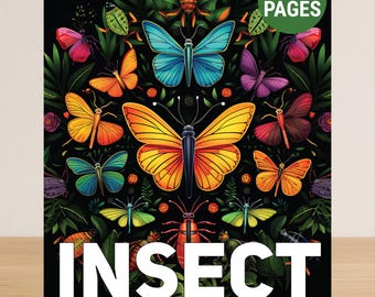 Libro da colorare di insetti per adulti, libro da colorare di animali per adulti in formato PDF, 50 pagine da colorare di insetti