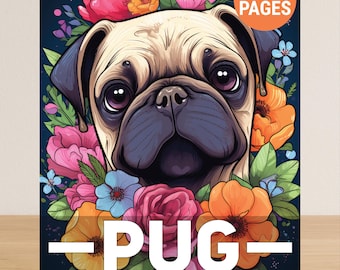 大人のためのパグの塗り絵、大人のための犬の塗り絵（PDF）、パグの