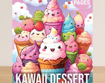 Kawaii Dessert Coloring Book For Adults, Food Adult Coloring Book PDF, 50 Cute Coloring Pages Of Sweet Treats