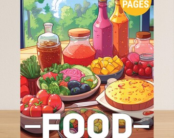 Food Coloring Book For Adults, Desserts Snacks Adult Coloring Book PDF, 50 Coloring Pages Of Foods