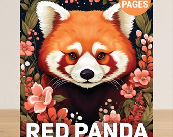 Red Panda Coloring Book For Adults, Animal Adult Coloring Book PDF, 50 Cute Coloring Pages Of Red Pandas