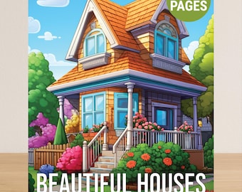 Beautiful Houses Coloring Book For Adults, Architecture Adult Coloring Book PDF, 50 Coloring Pages Of Homes