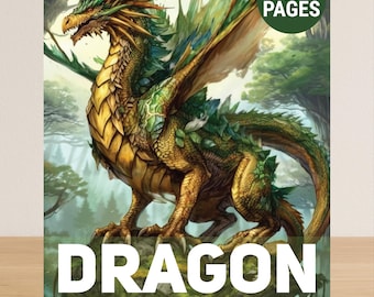 Libro para colorear de dragones para adultos, libro de fantasía para colorear en PDF, 50 páginas para colorear de dragones míticos