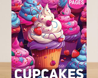 Cupcakes Coloring Book For Adults, Desserts Adult Coloring Book PDF, 50 Coloring Pages Of Delicious Cupcakes
