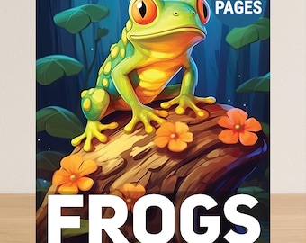 Grodmålarbok för vuxna, målarbok med djur och vuxna i PDF-format, 50 söta målarbilder med grodor och paddor
