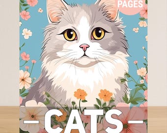 Cat Coloring Book For Adults, Animal Adult Coloring Book PDF, 50 Cute Coloring Pages Of Cats Kittens