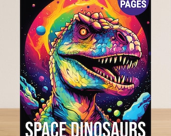 Weltraum Dinosaurier Malbuch für Erwachsene, Tier Erwachsene Malbuch PDF, 50 coole Malseiten von Dinosauriern im Weltraum