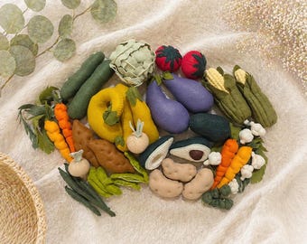 Handmade Felt Vegetable Play Food Set, Montessori Toy for Kids