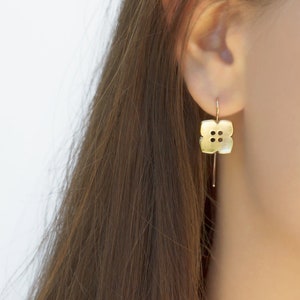 Solid Gold Earrings 14k Yellow Gold Drop Earrings, 14k Drop Earrings, Unique Gold Earrings Matte