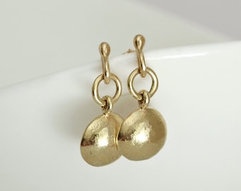 14k Gold Earrings, Dainty Gold Earrings, Gold Stud Dangle Earrings, Delicate Solid Gold Earrings, Unique Handmade Jewelry