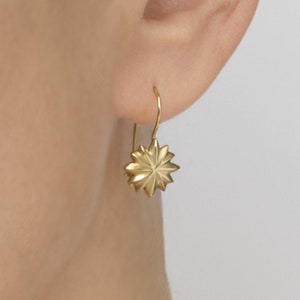 Solid Yellow Gold Earrings, 14k Gold Drop Earrings, Unique Handmade Fine Gold Jewelry, Daily Wear Gold Earrings, Small Drop Earrings