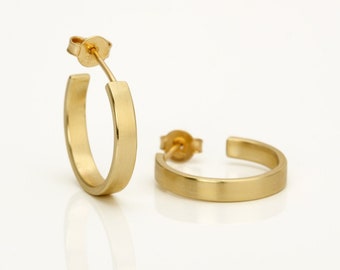 14k Gold Earrings, Solid Gold Hoop Earrings , Modern Hoops, Minimal Gold Jewelry, Matte Gold Earrings For Women, Open Hoops