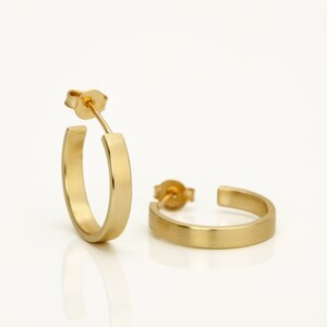 14k Gold Earrings, Solid Gold Hoop Earrings, Modern Hoops, Minimal Gold Jewelry, Matte Gold Earrings, Minimalist Open Hoops