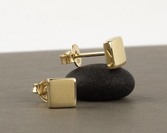 Square Stud Earrings, Solid Gold Stud Earrings, Shiny 14k Gold Minimalist Earrings