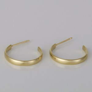 14k Solid Gold Hoop Earrings, Gold Matte Earrings, Open Hoops, Stud Hoop earrings, Minimalist Everyday Jewelry, Gift for Her