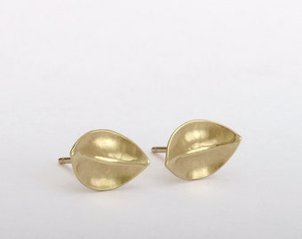 Gold Leaf Earrings, Leaf Stud Earrings, Solid Gold Stud Earrings 14k Gold Hammered Earrings