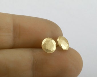 Round Stud Earrings, 14k Solid Gold Stud Earrings, Delicate Earrings, Brushed Earrings, Gold Post Earrings, Handmade Gold Jewelry